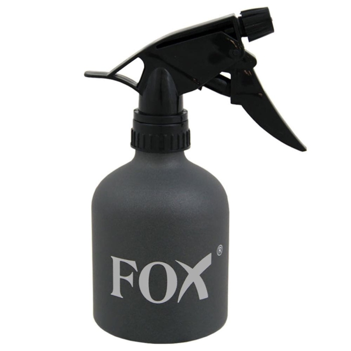 Profesjonalny aluminiowy rozpylacz fryzjerski FOX o pojemności 250 ml w kolorze szarym.