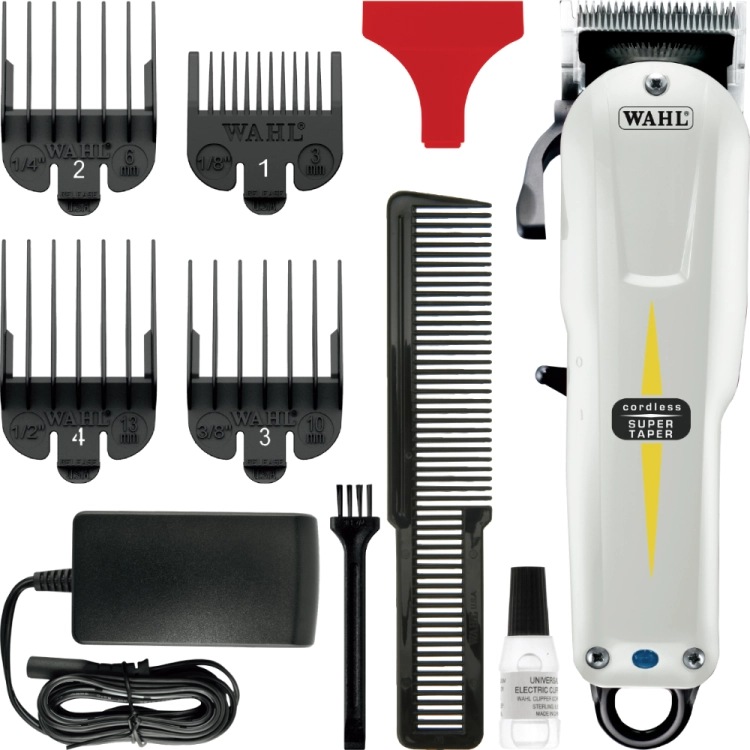 Profesjonalna bezprzewodowa maszynka do strzyżenia włosów WAHL Super Taper Cordless 8591 o klasycznym designie.