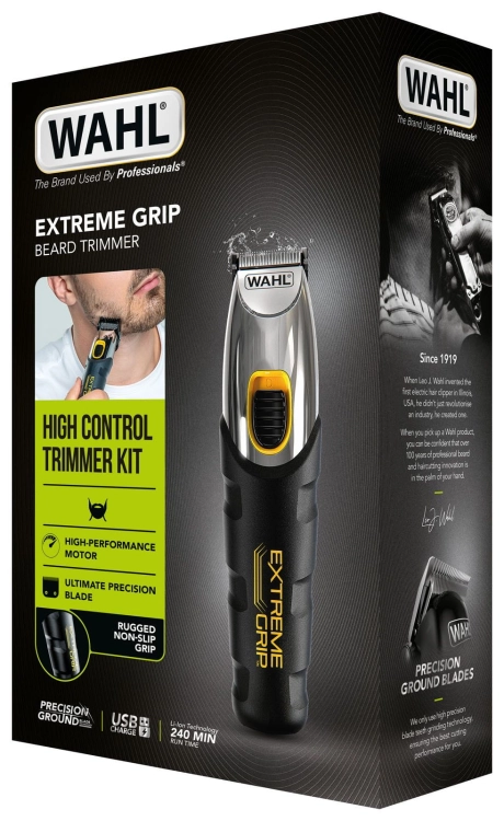 Precyzyjne modelowanie zarostu trymerem Wahl Extreme Grip o długim czasie pracy.