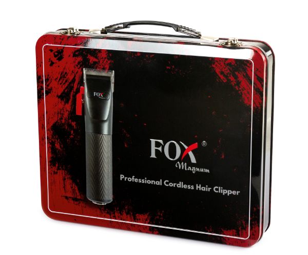 Profesjonalna bezprzewodowa maszynka do włosów FOX Magnum w aluminiowej obudowie.