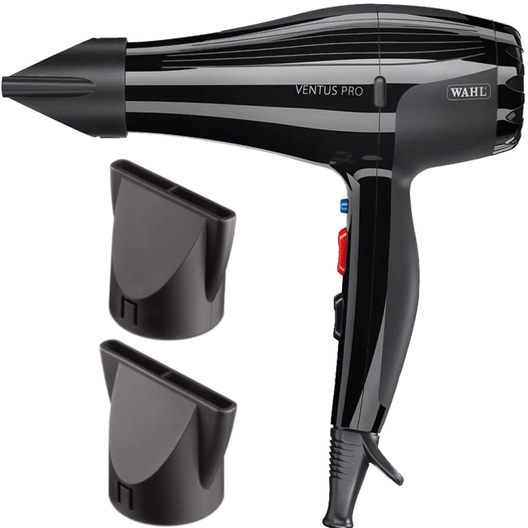 Profesjonalna suszarka do włosów WAHL Ventus PRO 2200W w czarnej obudowie.