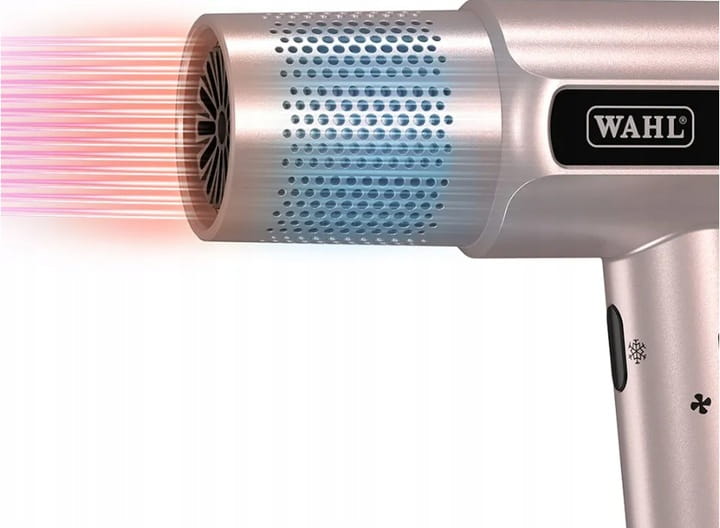 Suszarka Wahl Vanquish Rose Gold z funkcją jonizacji zapobiegającą puszeniu się włosów.