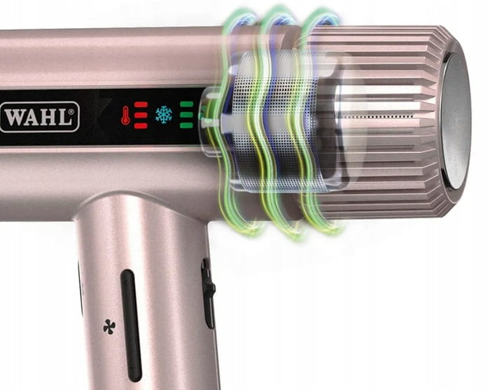Ultralekka i ergonomiczna konstrukcja suszarki Wahl Vanquish idealna do salonu.
