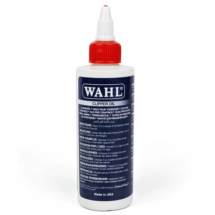 Ochrona przed korozją i zatarciem mechanizmu dzięki olejkowi Wahl 3310-1102 Clipper Oil 118.3 ml.
