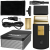 Zawartość luksusowego zestawu Wahl Travel Shaver Gold w metalowym pudełku.