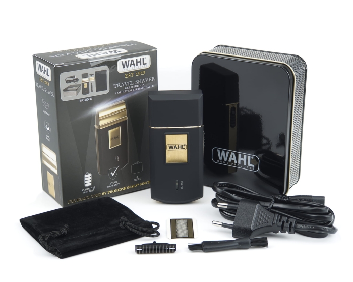Elegancka złota golarka podróżna Wahl 3615 Travel Shaver Gold Edition.