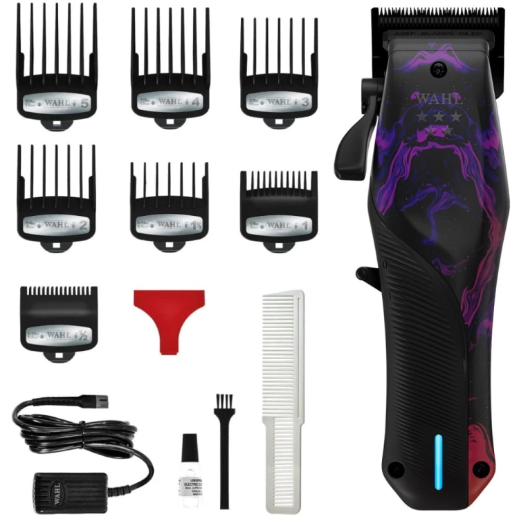 Kompletny zestaw Wahl Vapor 5282LP z 7 nasadkami premium i akcesoriami.
