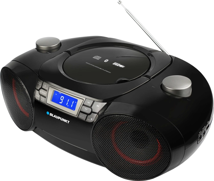 Górny panel z napędem CD i wygodnym uchwytem w boomboxie Blaupunkt BB30BT.