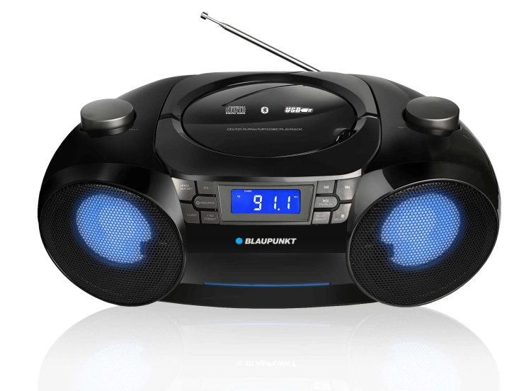 Górny panel z odtwarzaczem CD i wygodnym uchwytem w boomboxie Blaupunkt BB31LED.