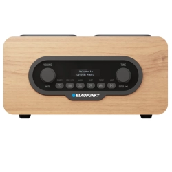 Brązowe radio przenośne Blaupunkt DR10CR z wyświetlaczem LCD i głośnikiem.