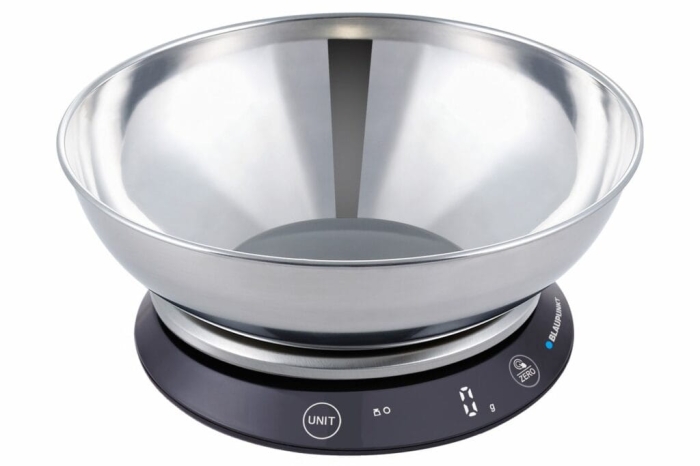 Waga kuchenna Blaupunkt FKS602 w zestawie z wytrzymałą misą ze stali nierdzewnej.