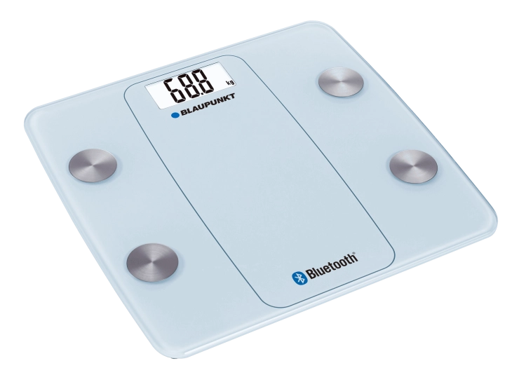 Inteligentna waga personalna Blaupunkt BSM711BT z funkcją Bluetooth i pomiarem tkanki tłuszczowej.