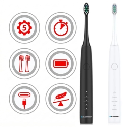 Zestaw dwóch nowoczesnych szczoteczek sonicznych Blaupunkt DTS201SET w kontrastujących, eleganckich kolorach.