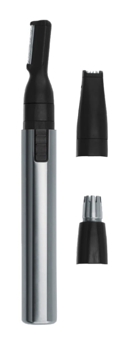 Srebrny, precyzyjny trymer bateryjny Wahl Micro GroomsMan 5640-616 w obudowie z anodowanego aluminium.