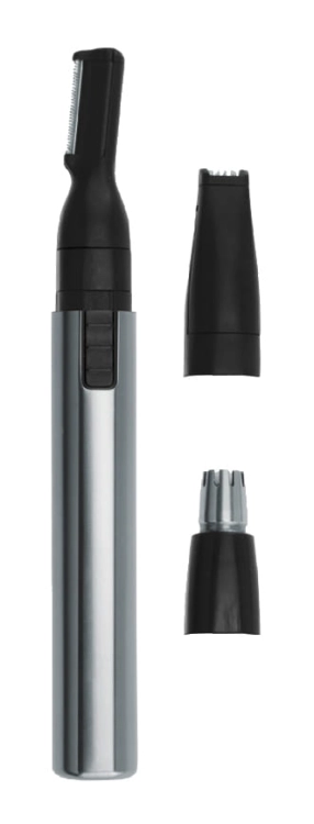 Srebrny, precyzyjny trymer bateryjny Wahl Micro GroomsMan 5640-616 w obudowie z anodowanego aluminium.