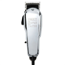 Klasyczna, sieciowa maszynka do strzyżenia Wahl Super Taper Chrome w eleganckiej obudowie.