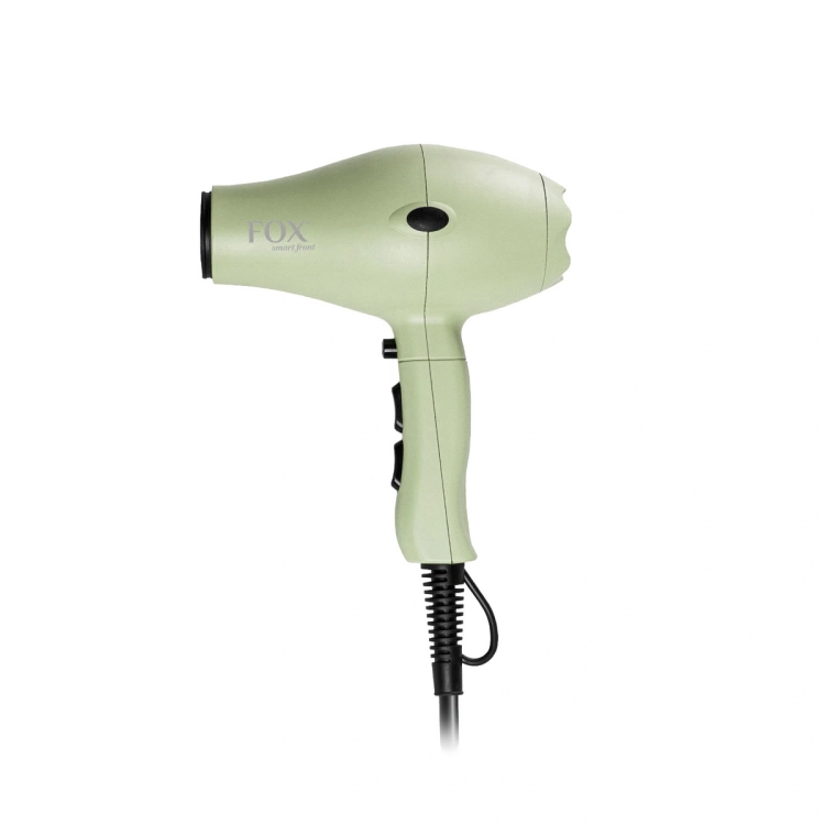 Wydajny silnik i generator jonów ujemnych wewnątrz urządzenia suszarka do włosów Fox Smart Front Green Whisper 2100W.