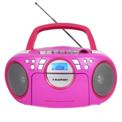 Przenośny radioodtwarzacz boombox Blaupunkt BB16PK w stylowej, różowej obudowie.