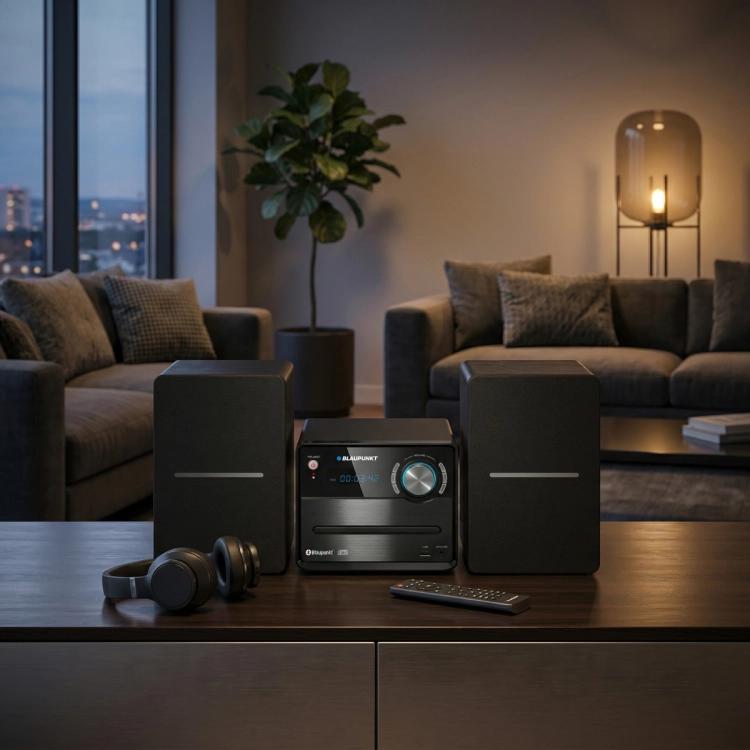 Klasyczny zestaw audio stereo dla Twojego domu, czyli mikrowieża Blaupunkt MS13BT z kolumnami.