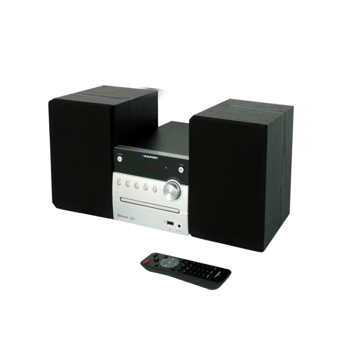 Port USB i wejście audio AUX na przednim panelu urządzenia mikrowieża Blaupunkt MS12BT.