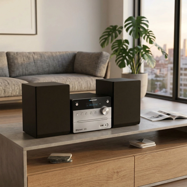 Klasyczny zestaw audio stereo dla Twojego domu, czyli mikrowieża Blaupunkt MS12BT z kolumnami.