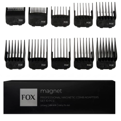 Kompletny zestaw 10 profesjonalnych nasadek magnetycznych FOX Magnet w czarnym kolorze.