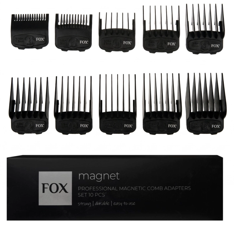 Kompletny zestaw 10 profesjonalnych nasadek magnetycznych FOX Magnet w czarnym kolorze.