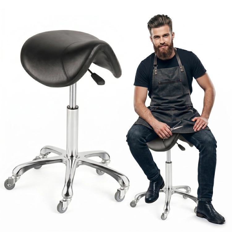 Profesjonalny hoker fryzjerski FOX Rodeo II w czarnym kolorze w kształcie ergonomicznego siodła.