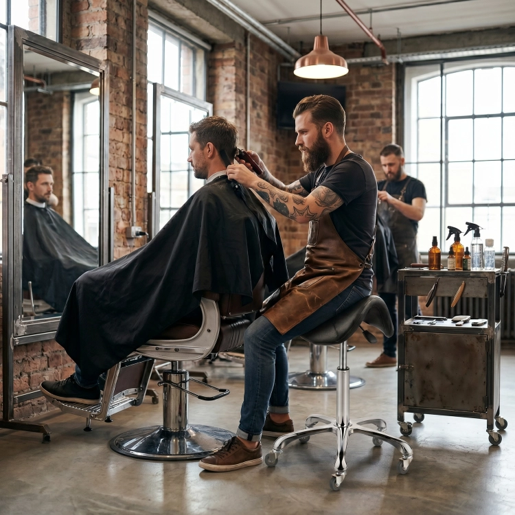 Stabilna, aluminiowa podstawa pięcioramienna zastosowana w taborecie barberskim FOX Rodeo II.