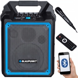 Przenośny system audio Blaupunkt MB06 o potężnej mocy 500W w solidnej czarnej obudowie.