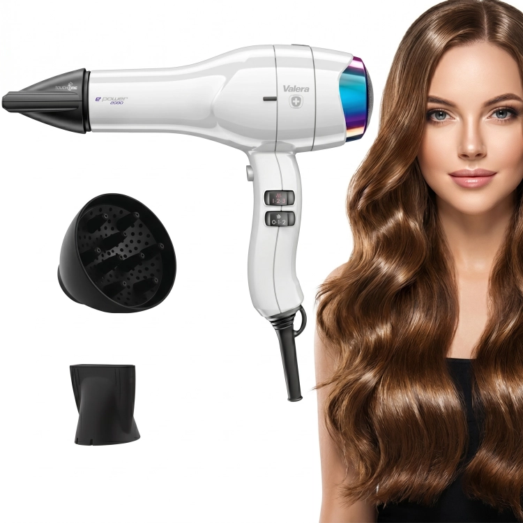 Profesjonalna suszarka do włosów Valera ePower 2030 1600W w eleganckim, białym kolorze.