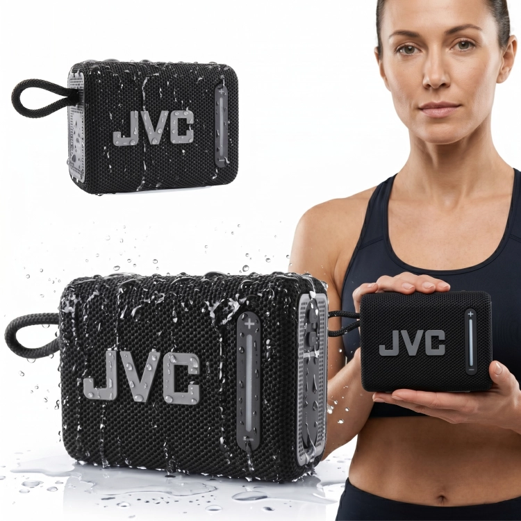 Przenośny głośnik Bluetooth JVC XS-E114B w kolorze czarnym.