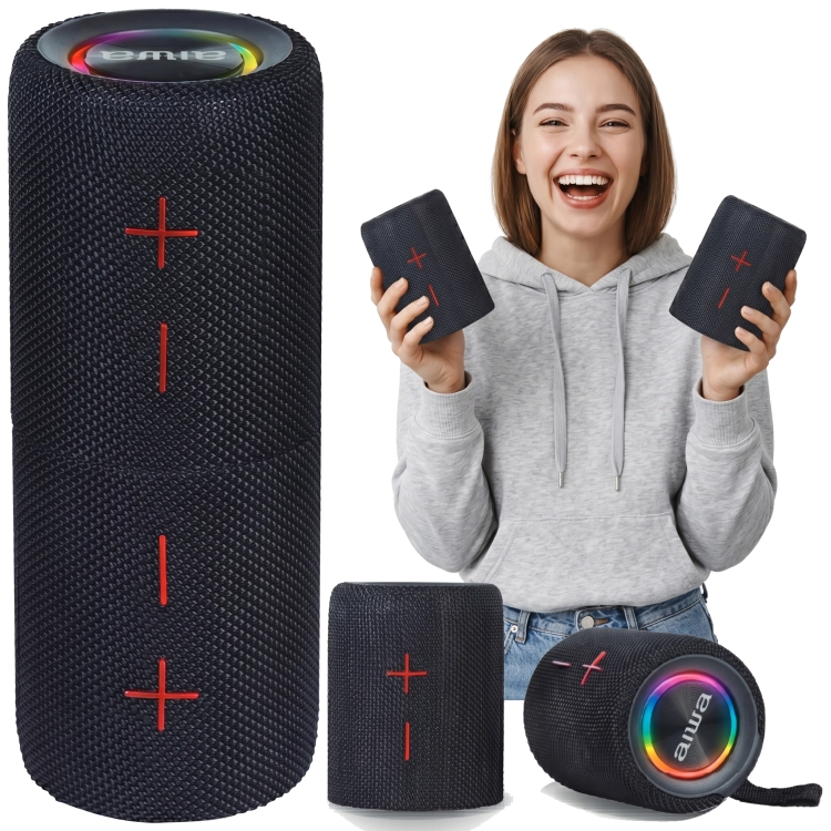 Innowacyjny, rozłączany głośnik Bluetooth AIWA BST-250 w kolorze czarnym.
