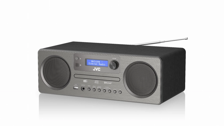 Wbudowany odtwarzacz płyt CD z wygodną szufladą w modelu JVC RD-E861B.