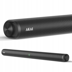Elegancki soundbar AKAI ASB-6L 2.0 60W w czarnym wykończeniu pod telewizorem.