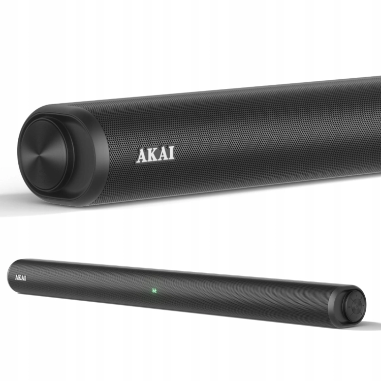 Elegancki soundbar AKAI ASB-6L 2.0 60W w czarnym wykończeniu pod telewizorem.