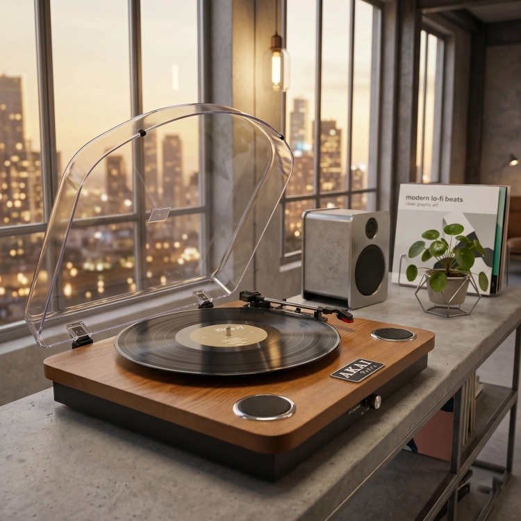 Gramofon AKAI ATT-11BTN Retro Bluetooth Głośniki MP3 USB Auto-Stop