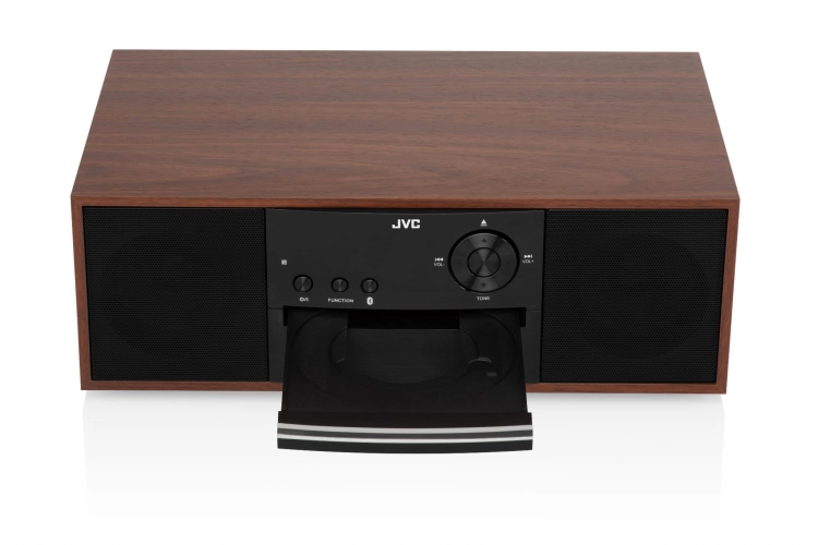 Wbudowany odtwarzacz płyt CD i czytelny panel frontowy w modelu JVC RD-E761.