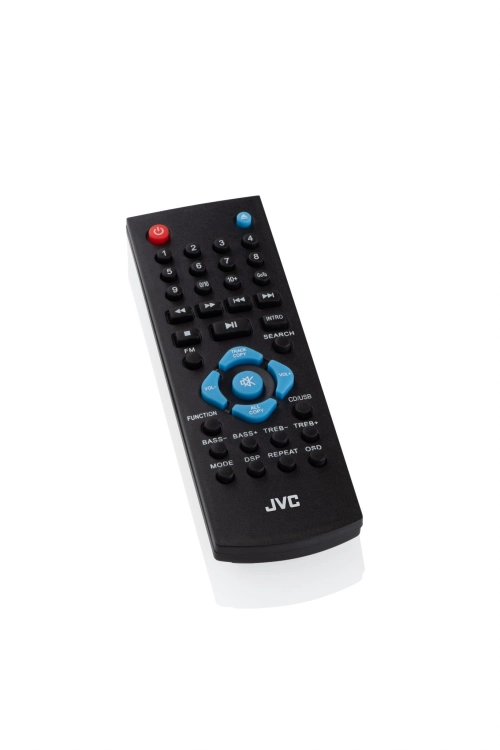 Złącze USB oraz wbudowane cyfrowe radio FM na froncie mikrowieży JVC RD-E761.