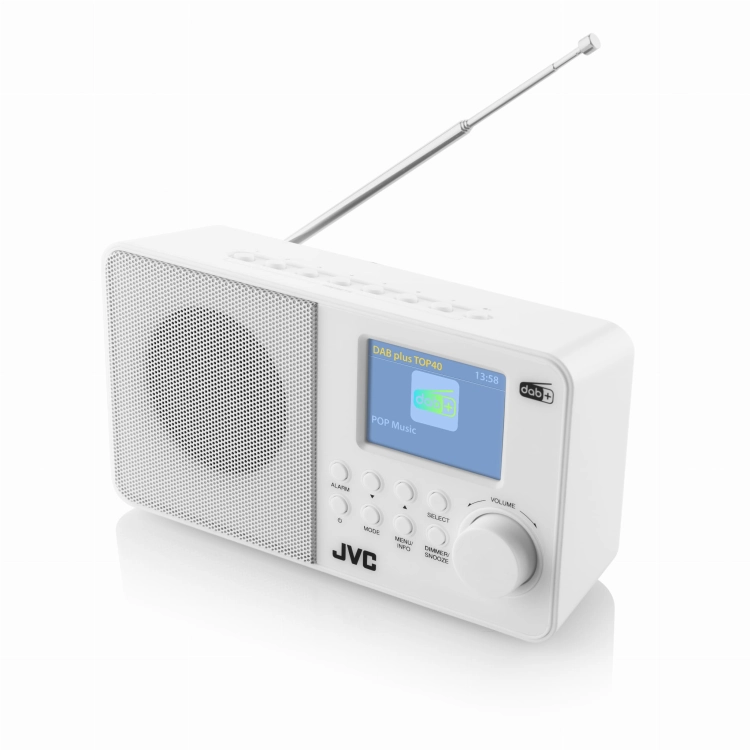 Możliwość zasilania sieciowego lub bateryjnego w mobilnym modelu JVC RA-E611W.
