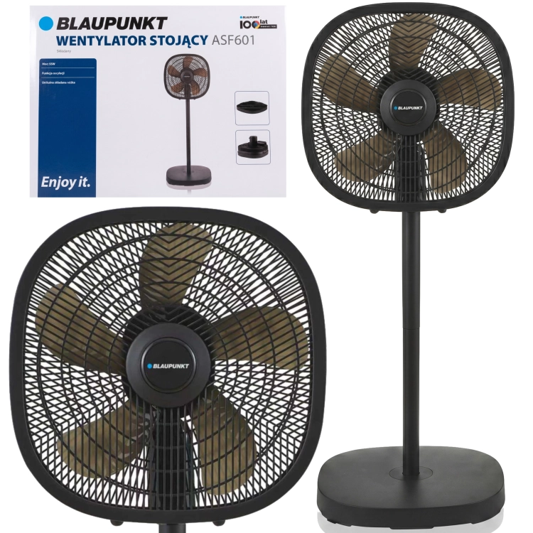 Klasyczny wentylator stojący Blaupunkt ASF601 w eleganckim, uniwersalnym wykończeniu.