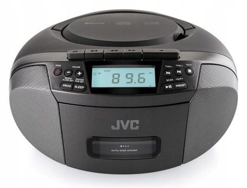 Wbudowany odtwarzacz kaset magnetofonowych na froncie urządzenia JVC RC-E444B.
