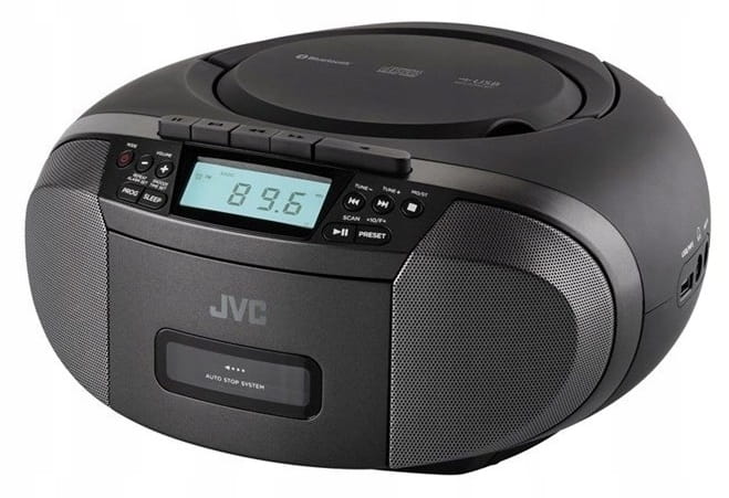 Szerokopasmowe głośniki stereo zapewniające czysty dźwięk w modelu JVC RC-E444B z Yago24.pl.