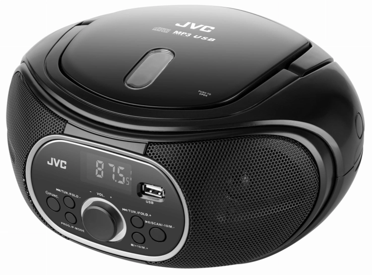 Górny napęd płyt kompaktowych zintegrowany z boomboxem JVC RD-E221B.
