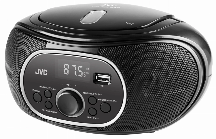 Czytelny wyświetlacz i wygodny port USB w nowoczesnym modelu JVC RD-E221B.