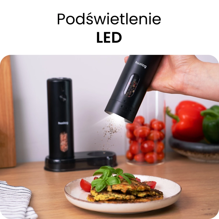 Zestaw młynków Huslog HUS1035 Oświetlenie LED Akumulatorowe USB-C Ceramika