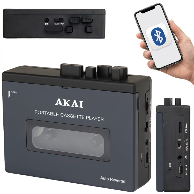 Przenośny odtwarzacz kaset AKAI Pocket Tape w stylu kultowego walkmana.