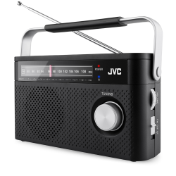 Wygodne, analogowe pokrętła strojenia i głośności w radiu JVC RA-E315B.