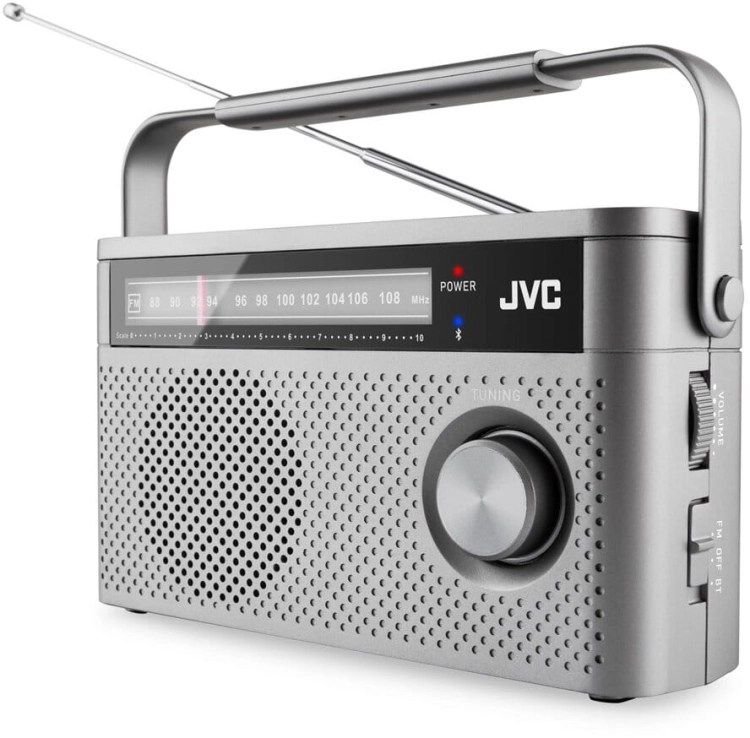 Zintegrowana antena teleskopowa gwarantująca czysty odbiór FM w modelu JVC RA-E315G.