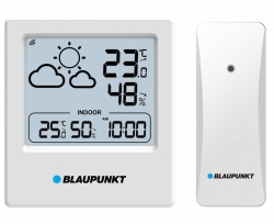 Czytelny wyświetlacz LCD prezentujący temperaturę i wilgotność w modelu Blaupunkt WS10WH.